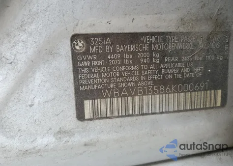 2006 BMW 325 I from USA, damaged, VIN WBAVB13586K000691